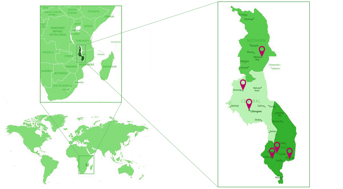 Map of Malawi showing where GENET works